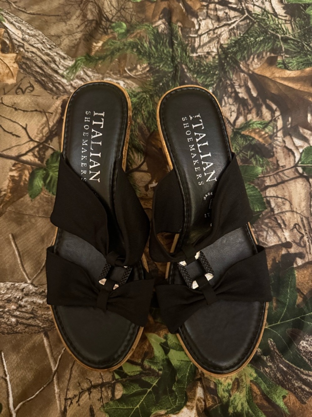 Italian Shoemakers Black Bow Slide Mules